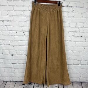 Earthbound Trading Co Faux Suede Wide Leg Brown Pant Boho Hippie Retro Comfy‎ S